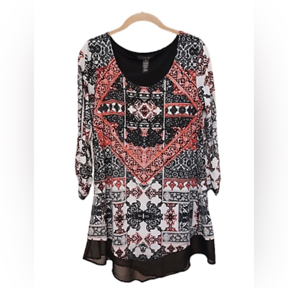 Style & Co Studded Tunic Blouse | Boho Tribal Print | 3/4 Sleeve | XL - Picture 5 of 7
